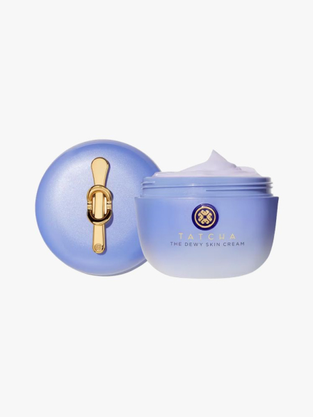 Tatcha The Dewy Skin Cream in branded tub component on a light gray background